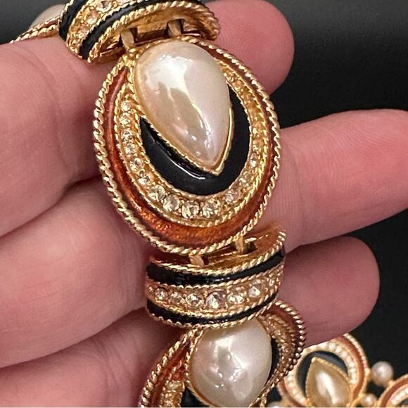 Vintage 90’s Jackie Orr Spanish Style Black & Copper Pearl & CZ Set - Picture 10 of 10